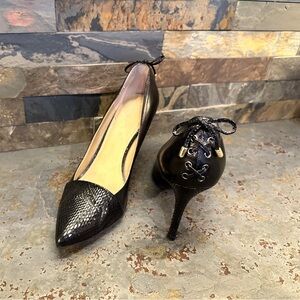 Black Stiletto Heels Lace-Up Heel Size 10 Leather Upper Pointed Toe